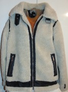 Bik Bok. Kremowa futerkowa kurtka z lamówką  38/40