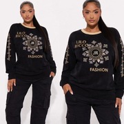 LIRO RICCO luksusowa bluza welurowa czarna z cyrkoniami PREMIUM L/XL +size