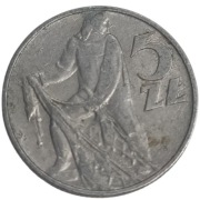 Moneta PRL 5 zł Rybak 1974
