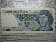 BANKNOT PRL 1000 ZŁOTYCH 1975 ROK SERIA AR MIKOŁAJ KOPERNIK UNC