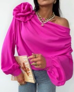 Elegancka Koszula z Różą satynowa M/L różowa święta wigilia sesja Butrym 