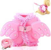 Szelki dla psa bezuciskowe nowe różowe skrzydła plus smycz M/l