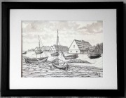 Rysunek Wioska rybaków 30x40/21x30 nowy wyk. ręczne na papierze art.