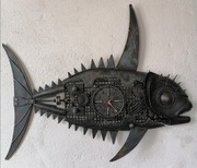 Metalowa ryba – zegar ścienny w stylu steampunk / industrial / loft