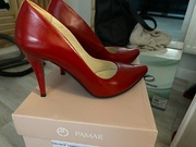 Czerwone skórzane szpilki stan idealny, rozm. 36