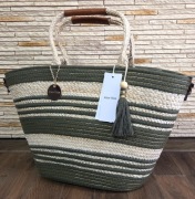 Piekny kosz torebka letnia boho Alex Max made in Italy zieleń khaki beż