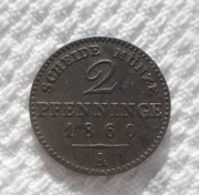 Prusy Król Wilhelm I Hohenzollern 2 fenigi pfenninge 1860 A Berlin KM# 452a