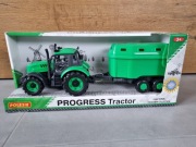 Polesie Traktor Progress z przyczepą do przewozu zwierząt zielony