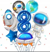 Balony na 8 urodziny foliowe motyw kosmosu dla dzieci zestaw 8 elementów