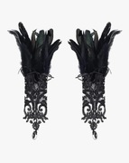 GOTHIC, nowe rękawiczki, czarna koronka, czarne pióra, 37 cm długości
