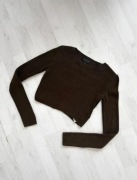 khaki prążki top ciemny zielony długi rękaw Topshop XS 34
