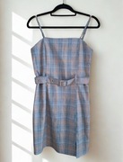 Sinsay Sukienka Mini w Drobną Kratkę L/M z Paskiem Założona Raz