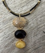 AMBER-RING NASZYJNIK KOLIA BURSZTYN JASPIS ONYKS KAMIENIE 925 POZŁACANY