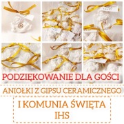 Aniołek gipsowy PODZIĘKOWANIE złota hostia wstążka