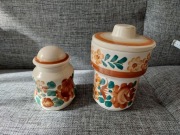 2 X POJEMNIK CERAMICZNY Z POKRYWKAMI – RĘCZNIE MALOWANE, VINTAGE