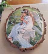 Obraz ścienny na drewnie-Aniołek z kotkiem 