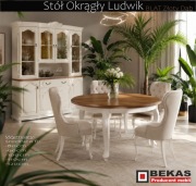 Śliczny Stół Okrągły 120` Ludwik Biały Prowansalski Dąb BEKAS Producent Meb