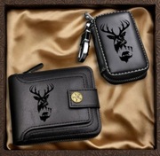 NOWY Skórzany portfel myśliwski +etui JELEŃ Byk. Prezent dla Leśnika. DIANY