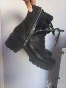 Trapery botki klocek trep lasocki 37 czarne skóra