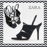 ZARA sandałki szpilki czarne eko zamsz NOWE classy 38