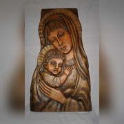 RZEŹBA Z DREWNA MATKA BOSKA OBRAZ FIGURKA DREWNO
