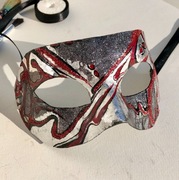 Unikatowa maska karnawałowa handmade - styl abstrakcyjny, czerwień & srebro