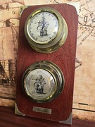 Mosiężny barometr i termometr 38x20 cm na mahoniowej desce