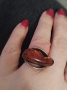 Srebrny pierścionek z bursztynem PRL, vintage 