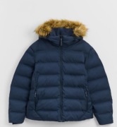 Pikowana kurtka house zimowa z kapturem odpinanym futerkiem granatowa