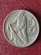 Moneta rybak 5 zł z 1974 bez sznura