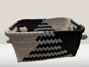 Koszyk pleciony - BIAŁO-CZARNY - DO PRZECHOWYWANIA/ NA PRANIE - KOSZ MAŁY