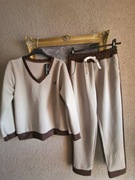 Komplet damski dresowy typ masełko beżowy/fango z brązem