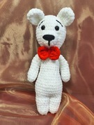 Elegancki biały miś pluszowy handmade w muszce