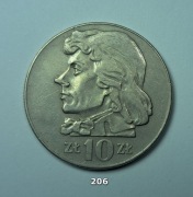 10 zł Tadeusz Kościuszko z 1970 roku w pięknym stanie, mała 28 mm nr. 206