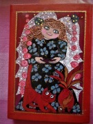 ANIOŁEK z malwami - obraz na desce