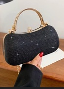 Torebka czarny brokat , mini kryształki na rączkach