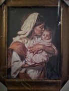 Duży obraz z wiz. Matki Bożej z Dzieciątkiem Jezus w drewn. ramie