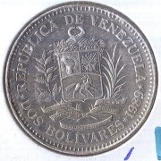 WENEZUELA 2 boliwary 1989, Y# 43a.1, AU