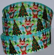 Wstążka 25 mm taśma tasiemka rypsowa świąteczna renifery choinka