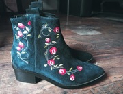Botki damskie 3i Granatowe skóra r. 36 kwiaty haft
