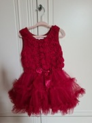 Czerwona Sukienka r. 74 tiulowa z falbankami na sesję zdjęciową