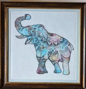 Obraz haft krzyżykowy, słoń, drewniana rama