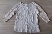 H&M Bluzka biała z koronką rękaw 3/4 122/128