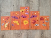 Obraz ręcznie malowany kwiaty na desce 5 deskach