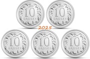 2025 POLSKA 5 x 10 GROSZY - stan menniczy z rolki bankowej