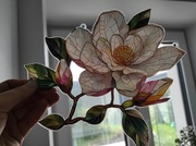 Nowy witraż witrażyk dekoracja okienna kwiaty magnolii