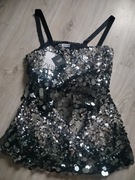 Mini sukienka na szelkach ze srebrnymi okrągłymi cekinami Zara 