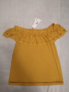 Nowa musztardowa camel koronkowa haftowana elegancka bluzka hiszpanka TU 38