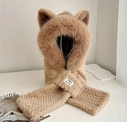 CZAPKA USZATKA ZIMOWA Z USZAMI DAMSKA DZIEWCZĘCA KOCIE USZY KAPTUR Z SZALEM