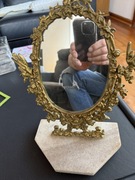 Stare lustro mosiężne ,na podstawie z kamienia , vintage 